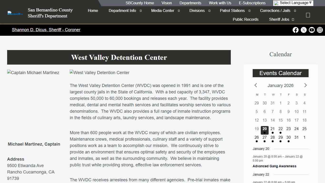 West Valley Detention Center – San Bernardino County Sheriff's Department