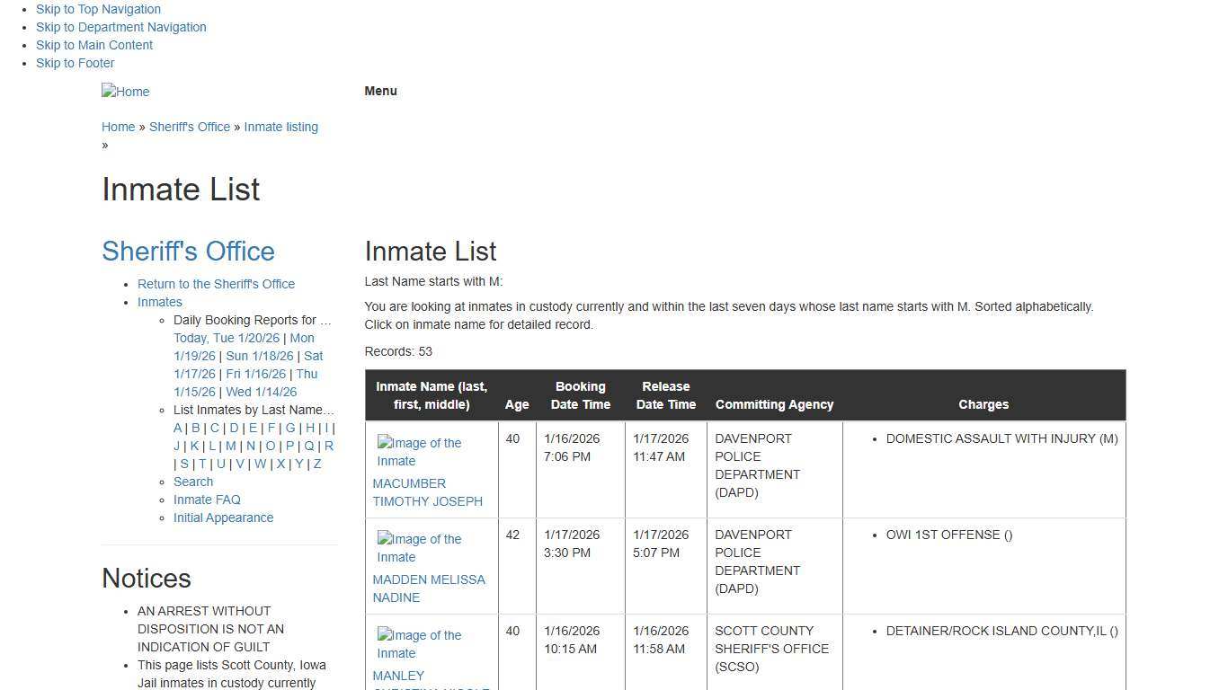 Inmate List - Sheriff's Office